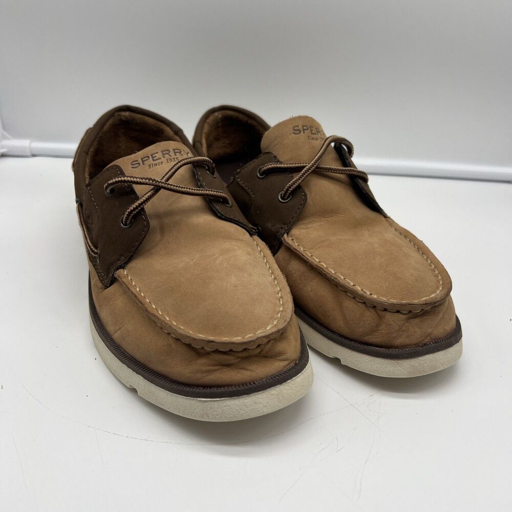 Sperry Top-Sider LEEWARD Boys Sz 6.5M Brown Leather Casual Boat Shoes YB58478A